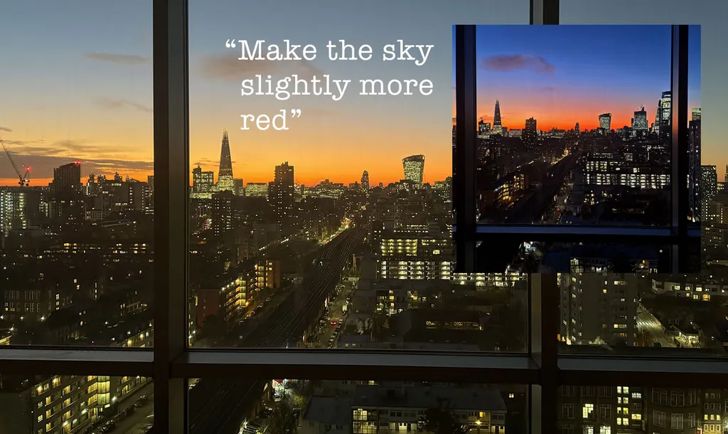 テキストを使った写真編集 | AppleのMGIE出力例、夕焼けをより赤くする